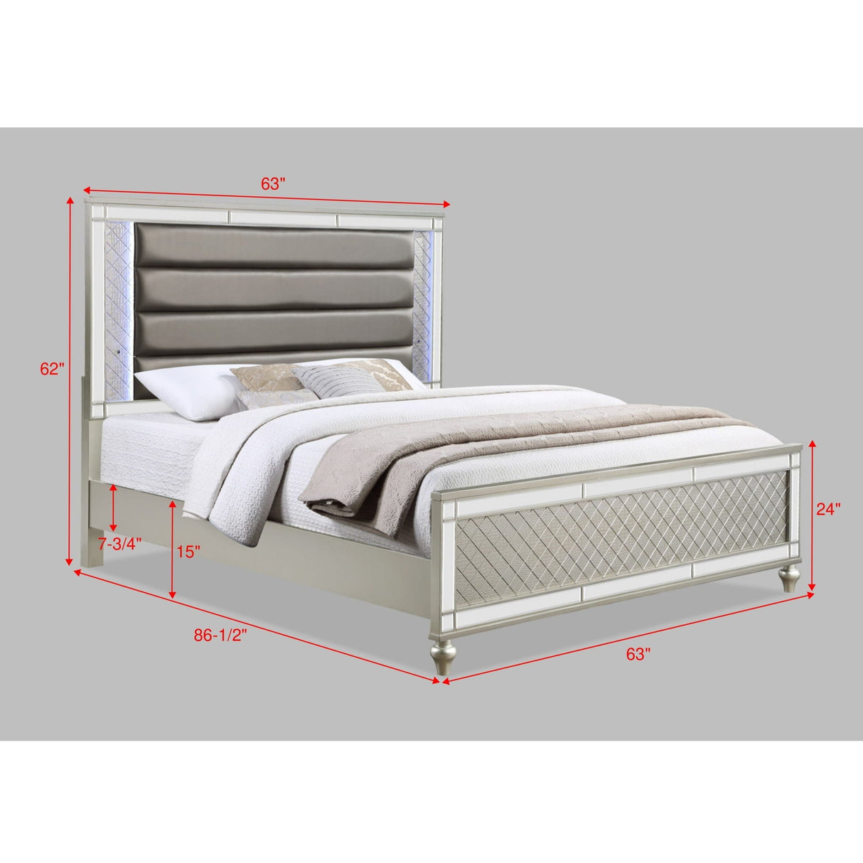 Modern Panel Bed with Tufted Design and Integrated LED Lighting