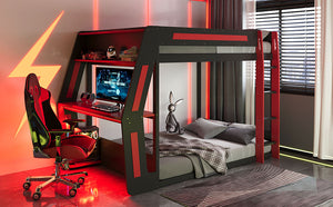 Full-Size Gaming Bunk Bed with Side-Mounted Oversized RGB Desk