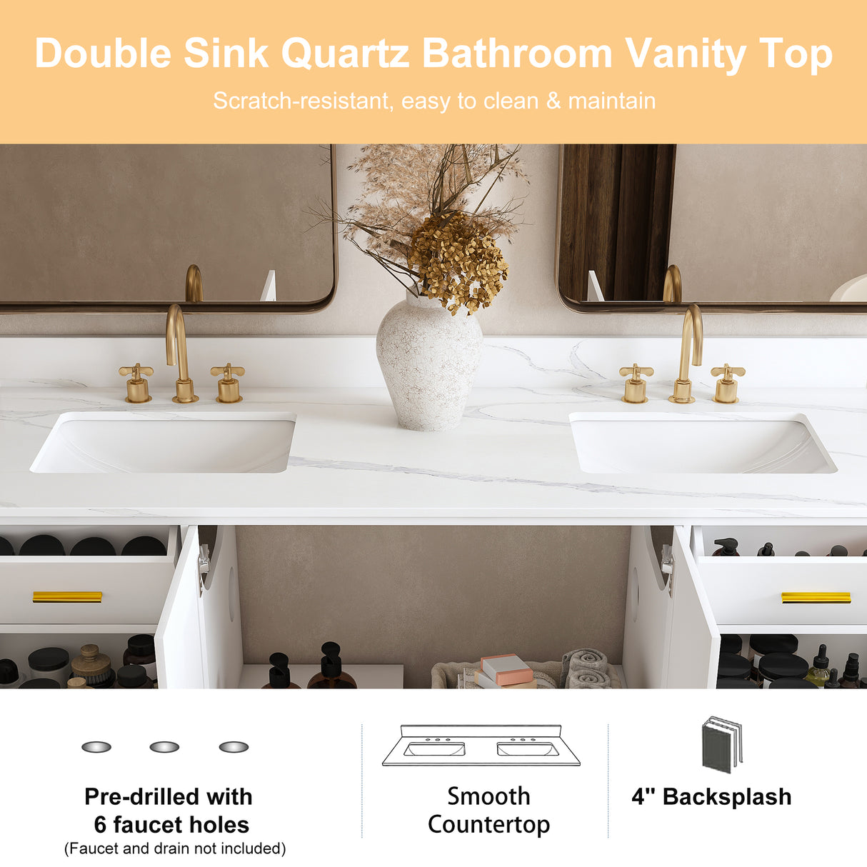 60" Solid Wood Bathroom Vanity with 2 Sinks