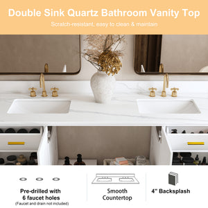 60" Solid Wood Bathroom Vanity with 2 Sinks