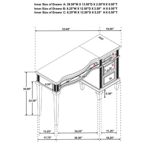 Colwood - 4 Drawer Vanity Desk With And Built In Charging - Silver Gray