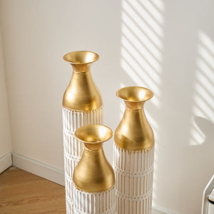 Floor Metal Vases Decorated White Metal Vases (Set of 3) Gorgeous Home Decoration Large Glazed Metal Vases - White