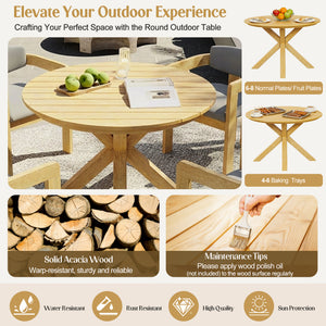 5-Piece Outdoor Acacia Wood Round Dining Set