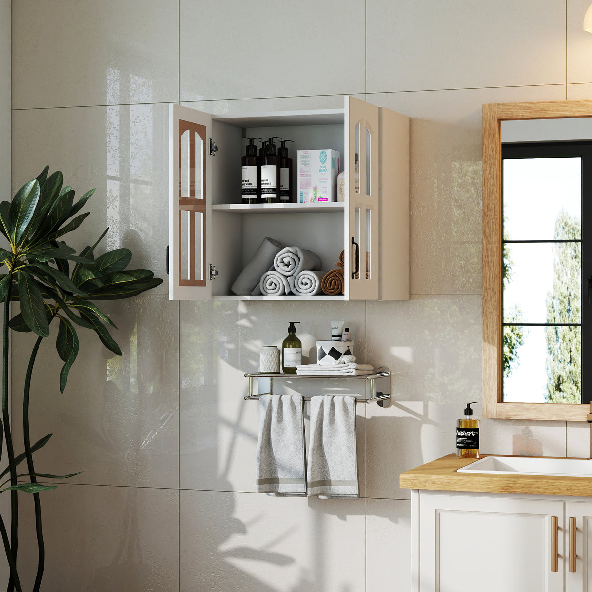 Wall Cabinet with Glass Door and Adjustable Shelves