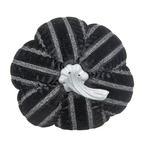 Set of 2, 7x7x7" Fabric Black Stripe Pumpkin Decor