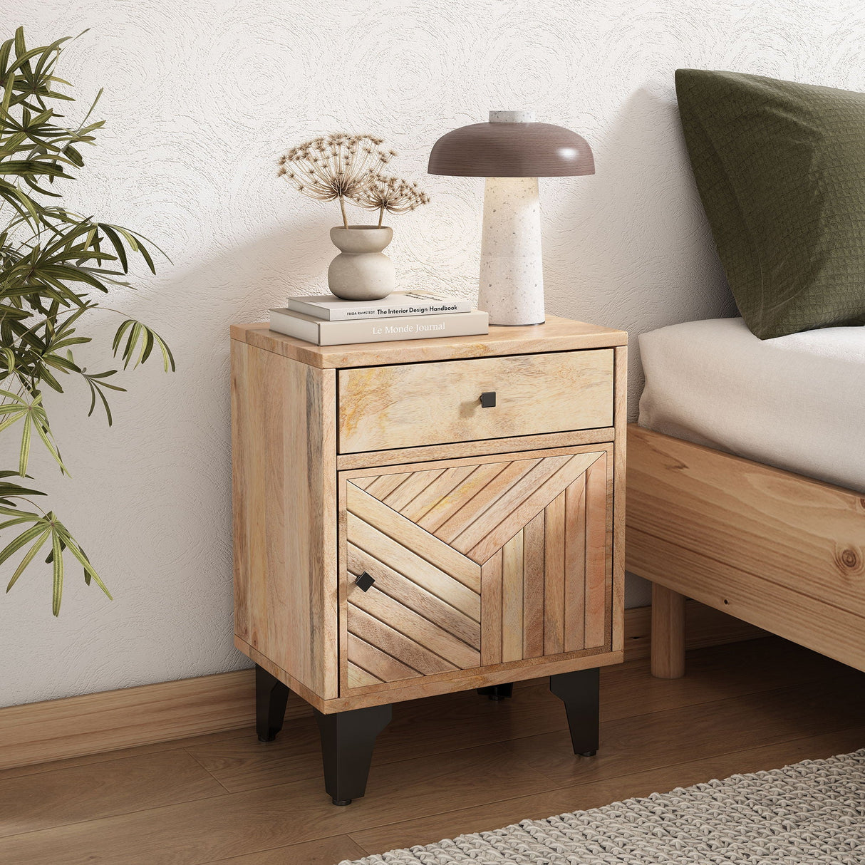 Solid Wood Vintage Nightstand With Handcrafted Detailing - Natural - Best Buy Furniture