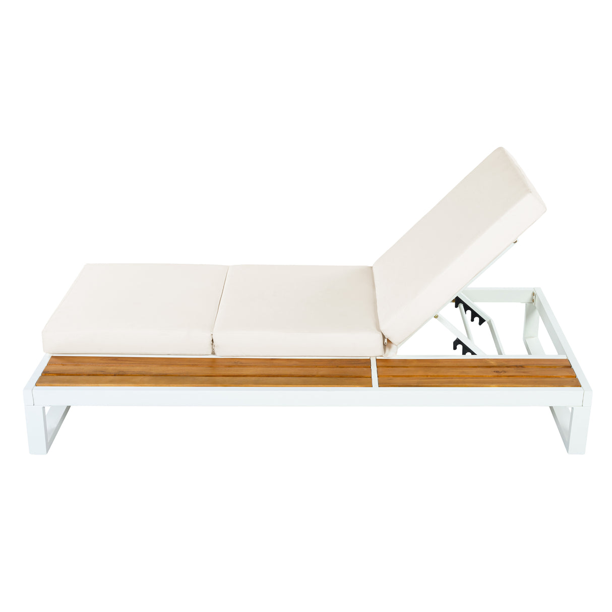 White Iron & Teak Finish Chaise Lounge Set