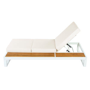 White Iron & Teak Finish Chaise Lounge Set