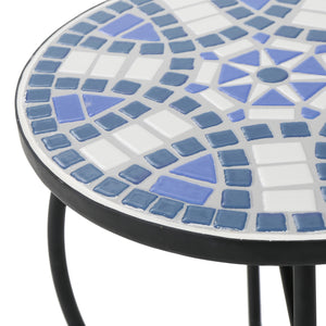 Outdoor Round Side Table with Mosaic-Style Top