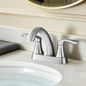 Two Handle 4 Inch Centerset Bathroom Sink Faucet with Pop-Up Drain, Brushed Nickel