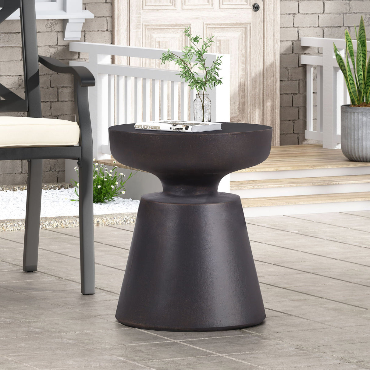 Outdoor Lightweight Concrete End Table With Half Sphere Top - Copper - Best Buy Furniture
