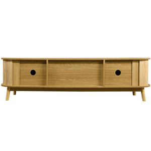 Rattan TV Stand For Tvs Up To 75'', Modern Farmhouse Media Console, Entertainment Center With Legs, TV Cabinet For Living Room, Home Theatre - Natural Wood