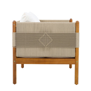 Outdoor Acacia Wood Loveseat with Diamond Rope Weave & Cushions, Teak Finish
