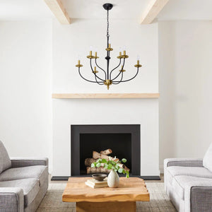 9-Light Dimmable Metal Chandelier with Candle-Style Arms, Gold