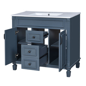 Bathroom Vanity With Top Sink, Mirror Cabinet, 2 Soft Closing Doors & 2 Drawers