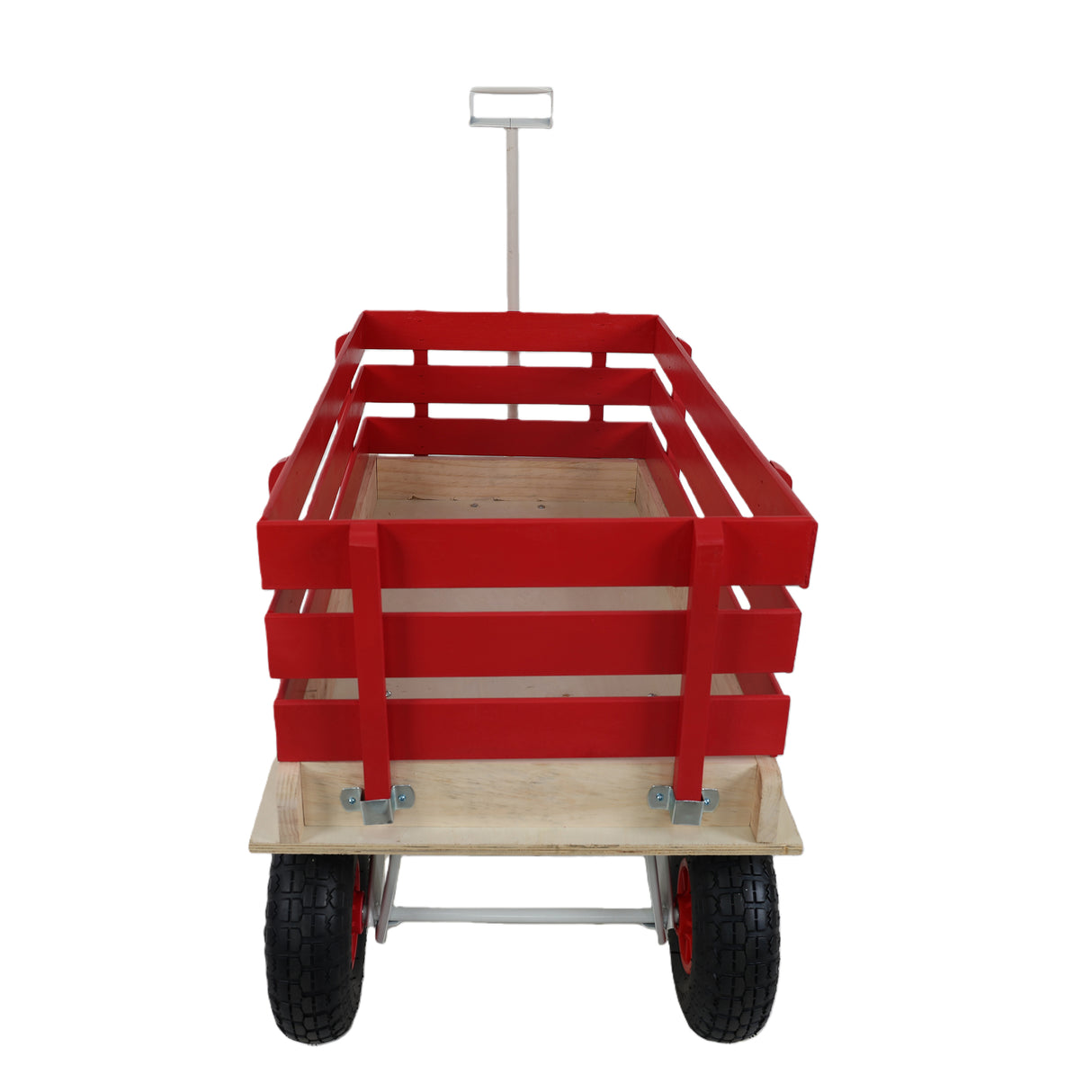 Red Wooden Wagon Cart with Folding Handle