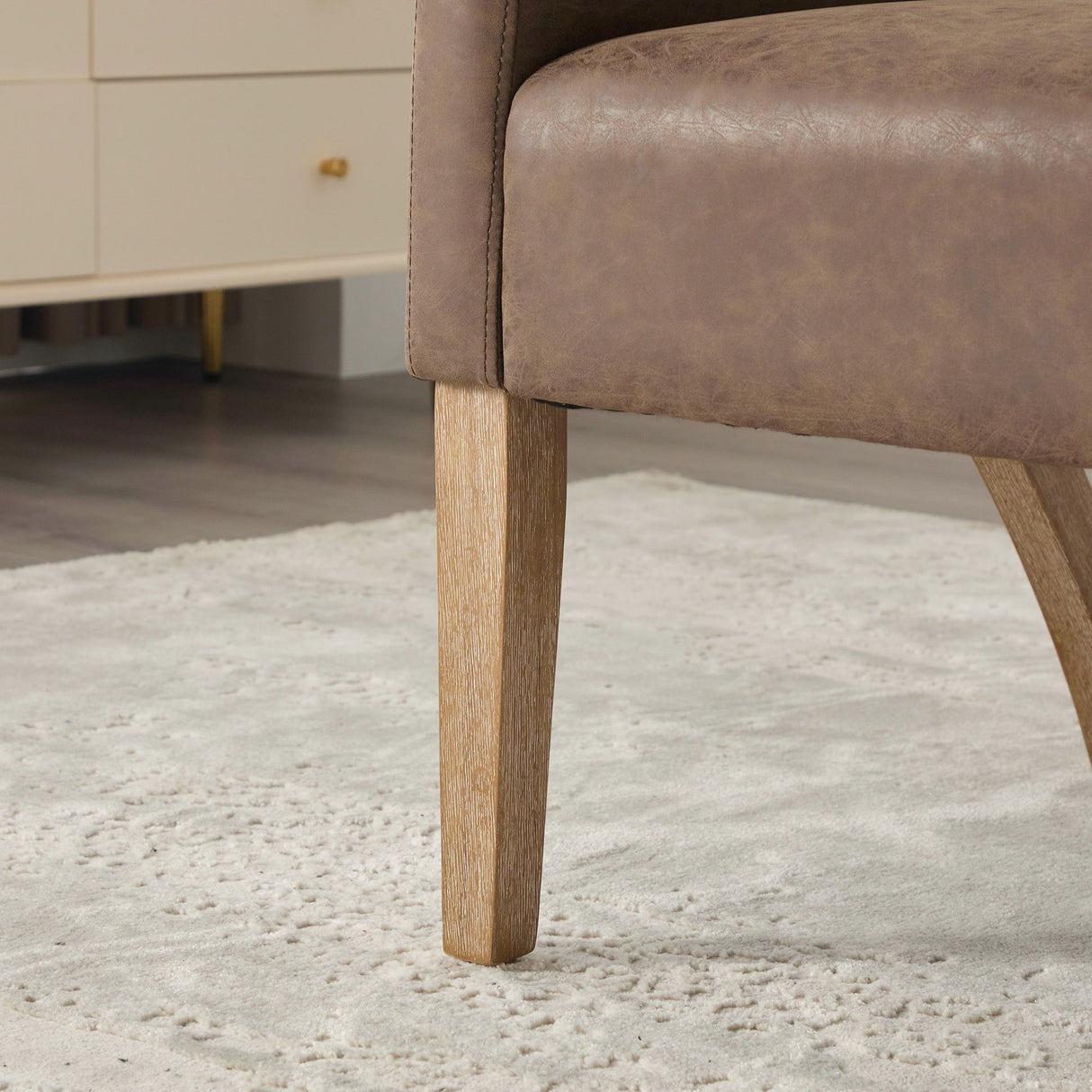 Upholstered Open Back Armchair With Weathered Rubberwood Legs