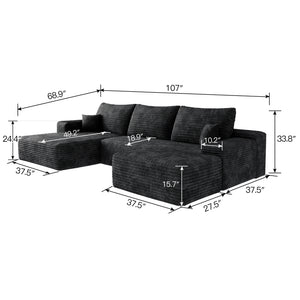 107" Cloud Sectional Sofa with Ottoman