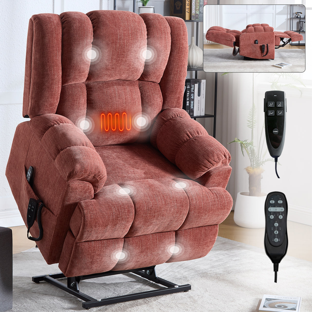 Dual Motor Heat Massage Electric Power Lift Recliner