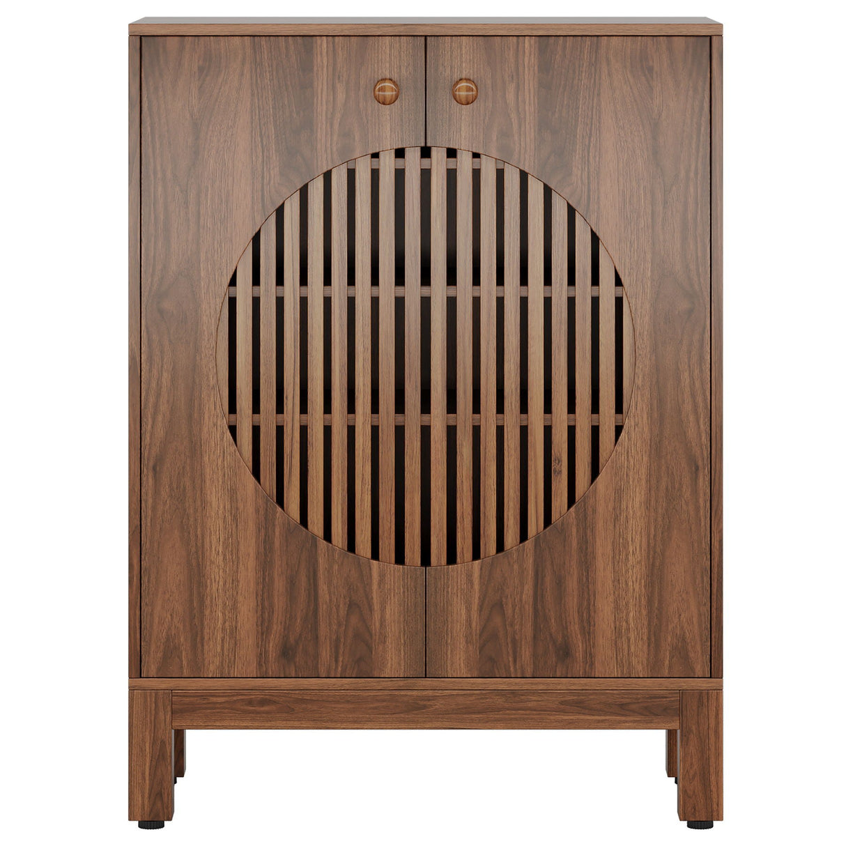 5 Tier Shoe Cabinet With Round Louvered Doors, Storage Organizer - Brown