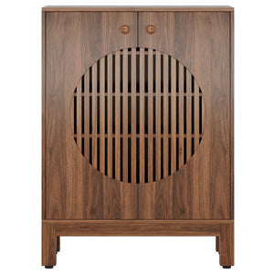 5 Tier Shoe Cabinet With Round Louvered Doors, Storage Organizer - Brown