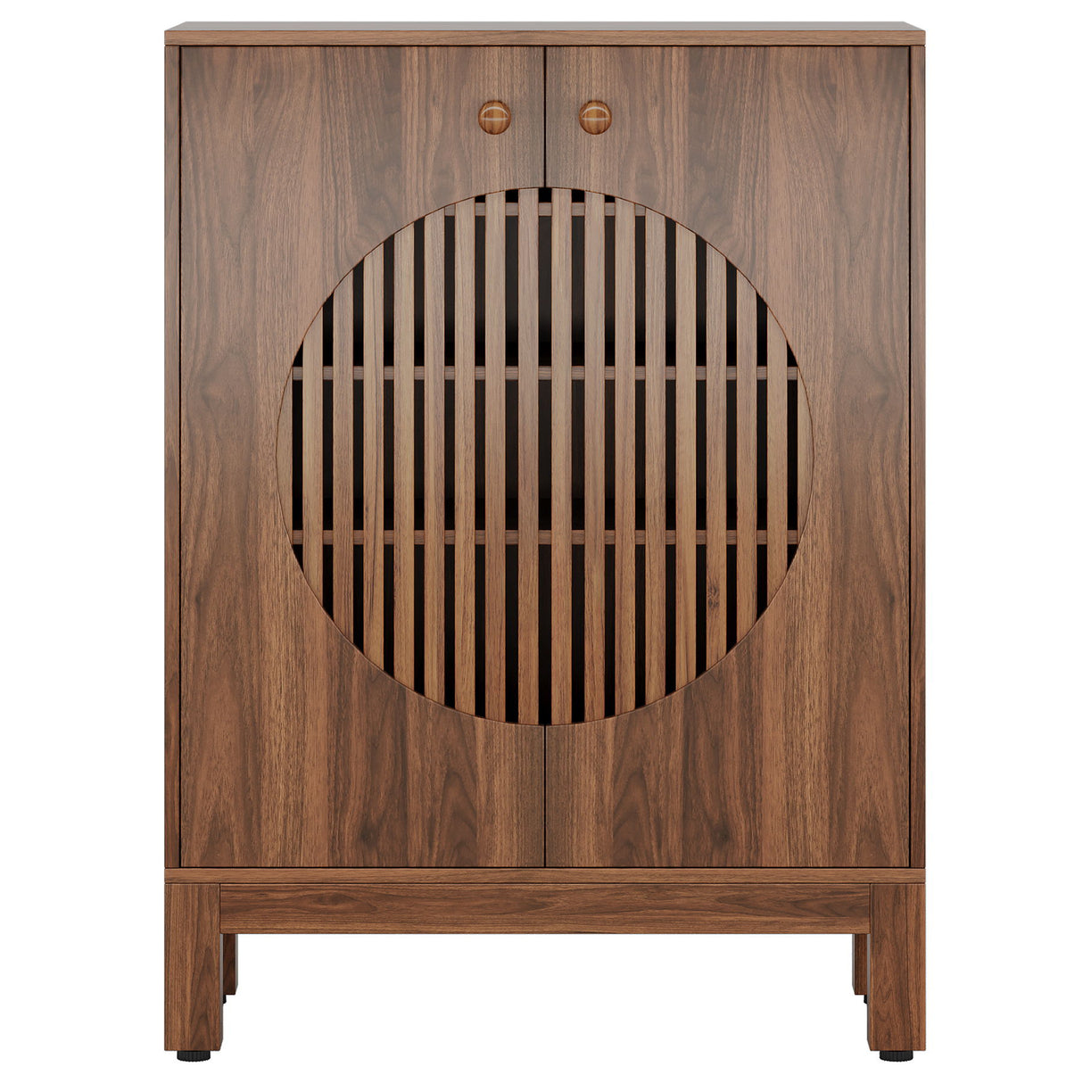 5 Tier Shoe Cabinet With Round Louvered Doors, Storage Organizer - Brown
