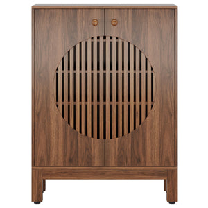 5 Tier Shoe Cabinet With Round Louvered Doors, Storage Organizer - Brown