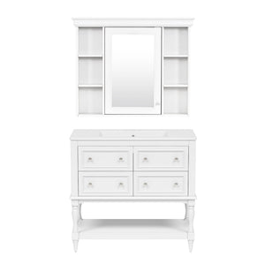 Bathroom Vanity With Medicine Cabinet, Storage Cabinet With 4 Drawers, Adjustable Shelf Mirror