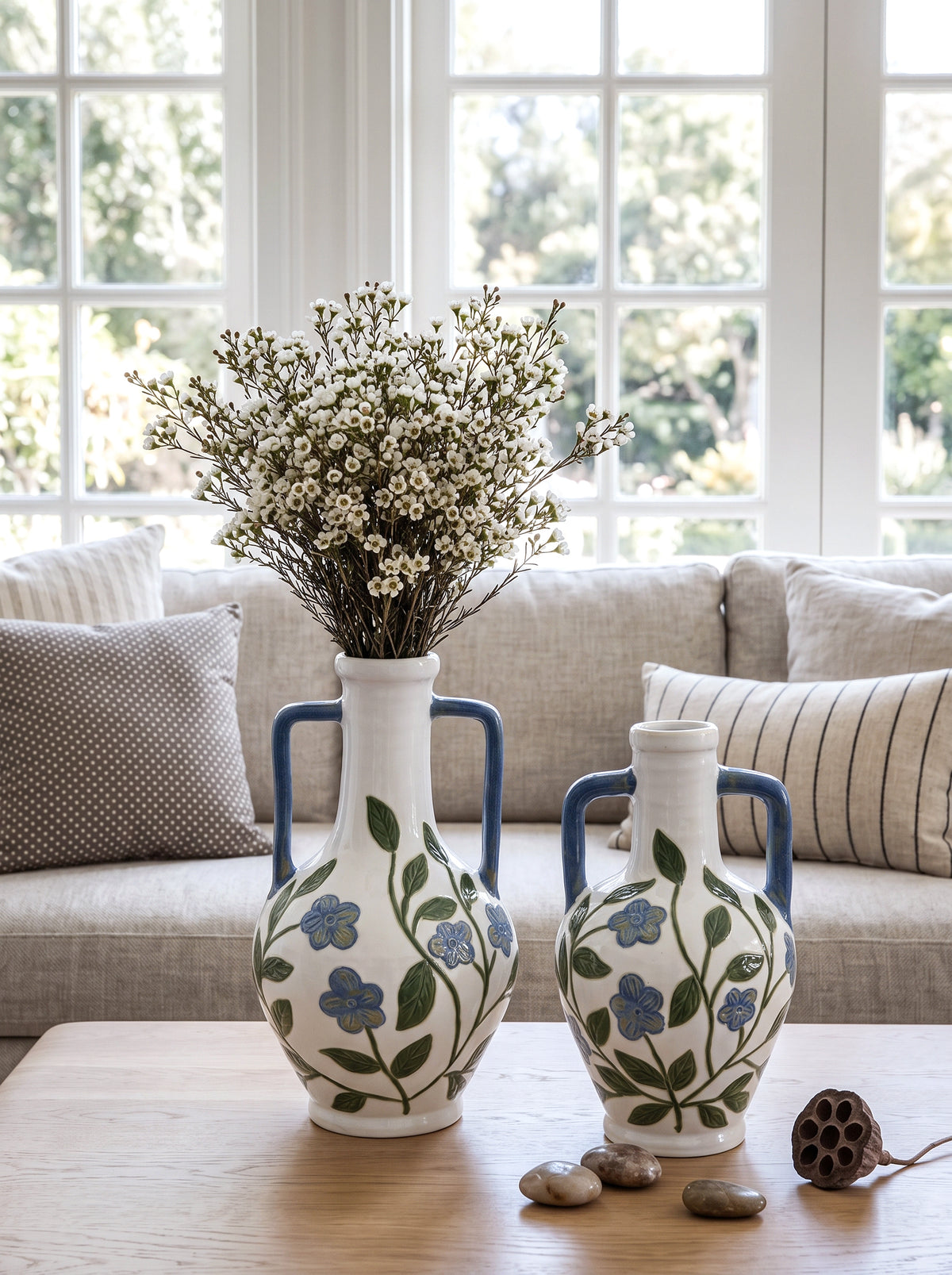 Floral Amphora Ceramic Vase