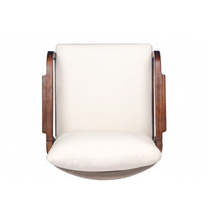 Outdoor Lounge Chair With Woven Backrest, Solid Wood Frame, Comfortable Cushions