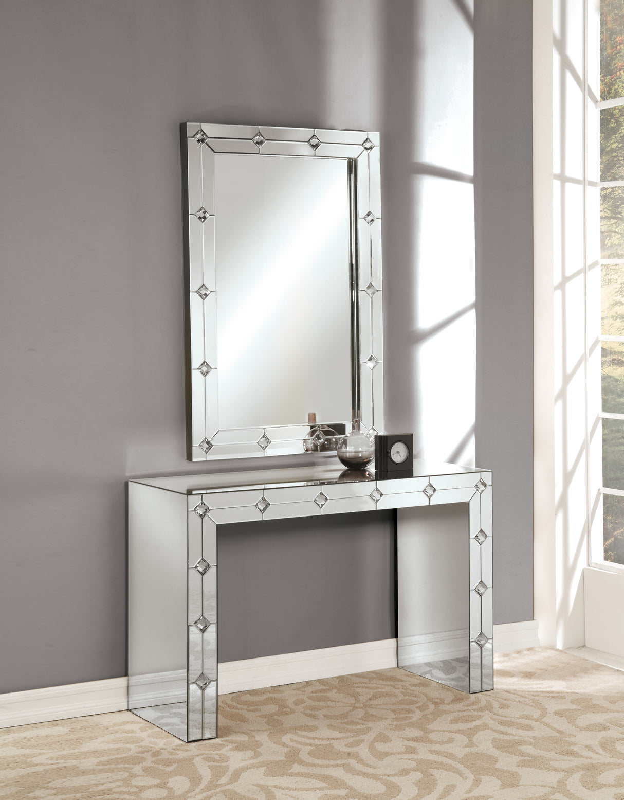 Hessa Mirrored & Faux Rhinestone Console Table