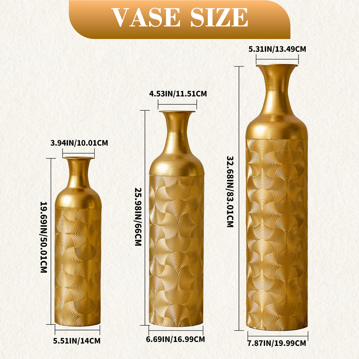 3 Pack Semi-Handcrafted Gold Metal Vase Collection