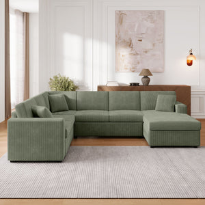 Oversized Sectional U-Shaped Sofa With Chaise Lounge And Three Soft Throw Pillows