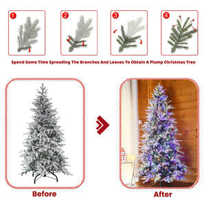 6FT Snow Flocked Artificial Christmas Tree with LED Lights