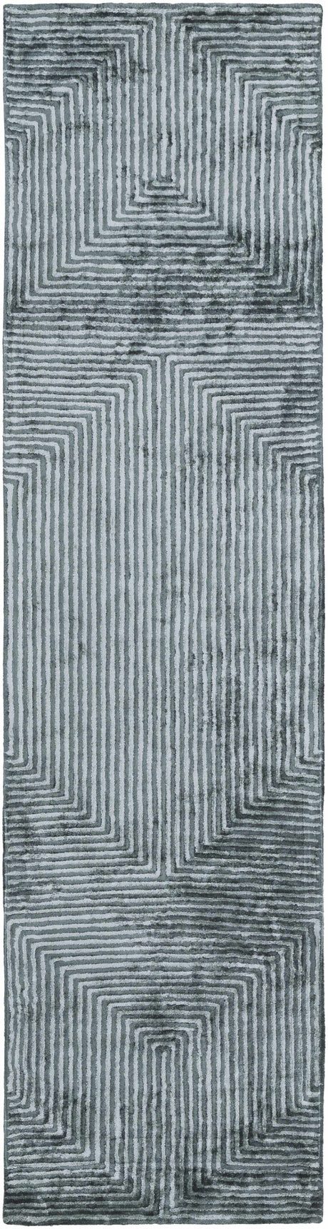 Quartz Patterned Sheen Blue/Green Viscose Rug