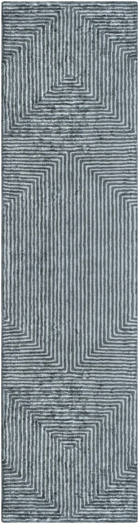 Quartz Patterned Sheen Blue/Green Viscose Rug