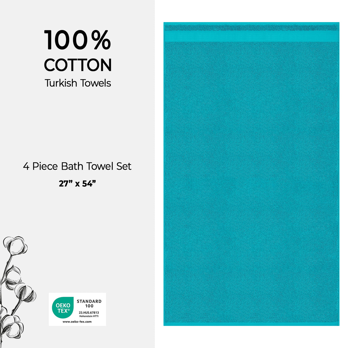 American Soft Linen Bekos 100% Cotton Turkish Towels, 4 Piece Bath Towel Set