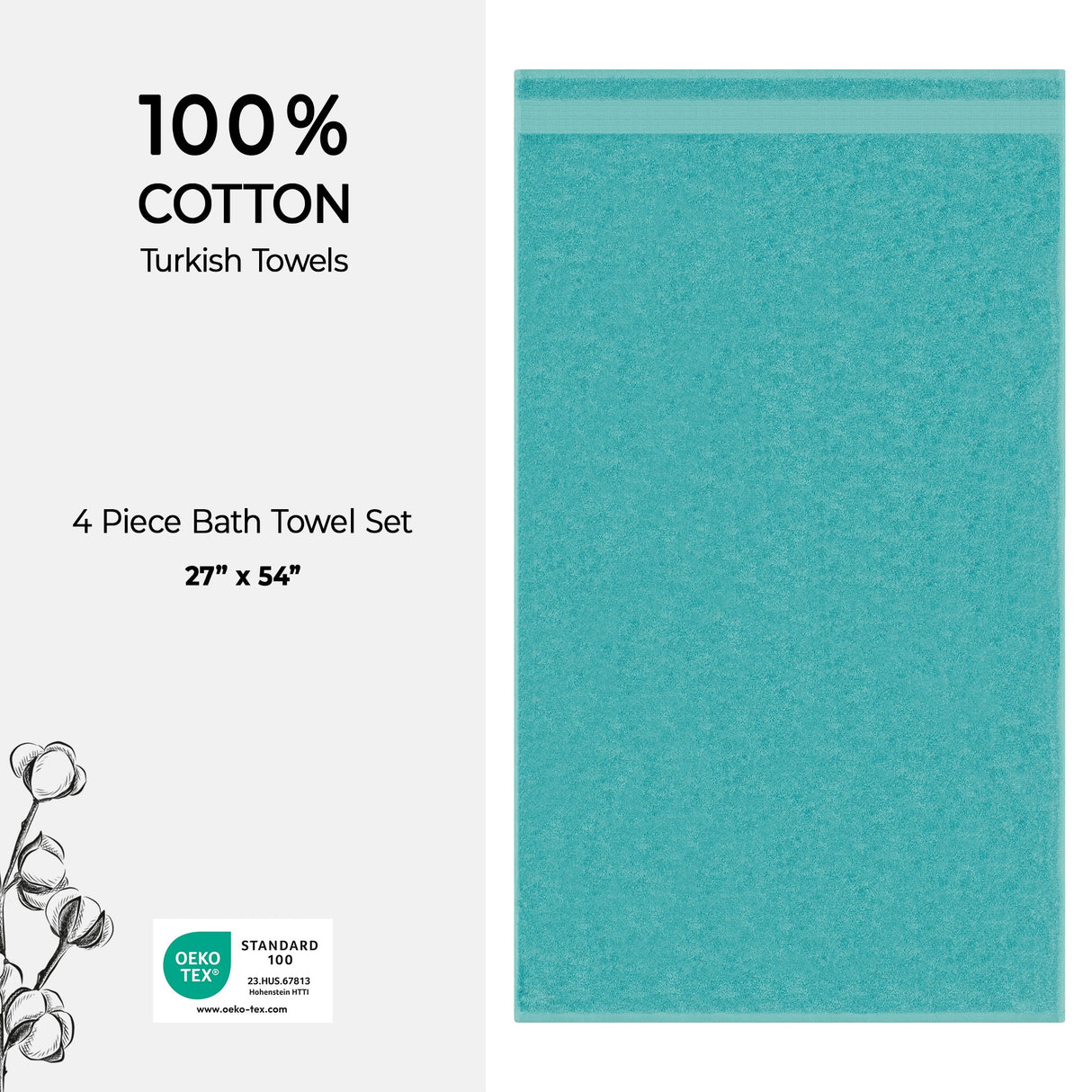 American Soft Linen Bekos 100% Cotton Turkish Towels, 4 Piece Bath Towel Set