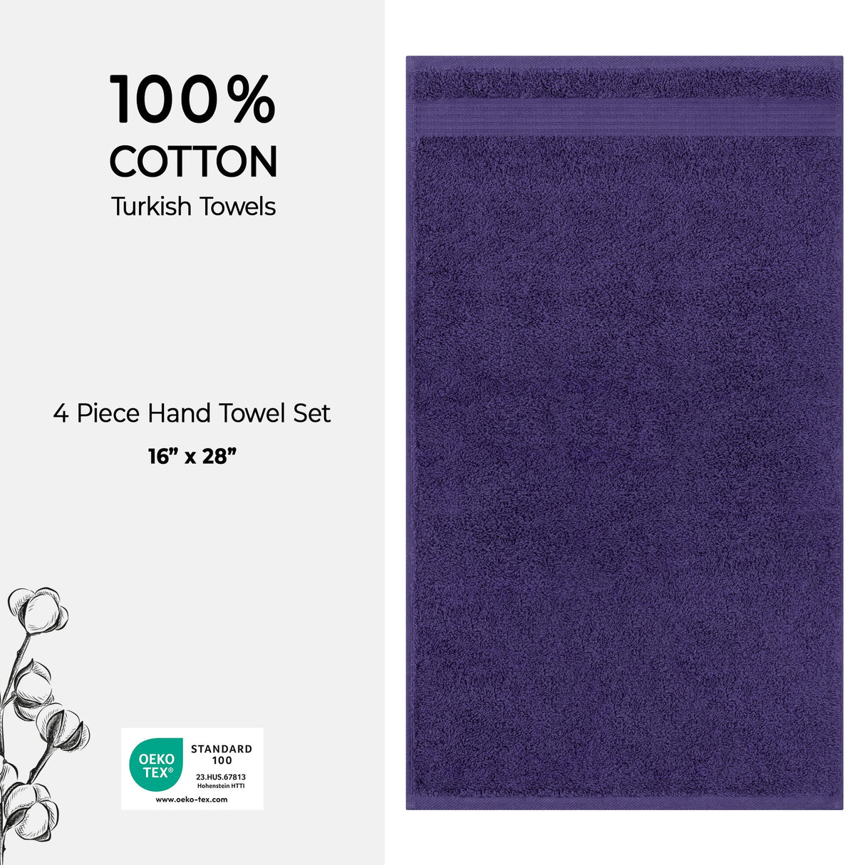 American Soft Linen Bekos 100% Cotton Turkish Towels, 4 Piece Hand Towel Set