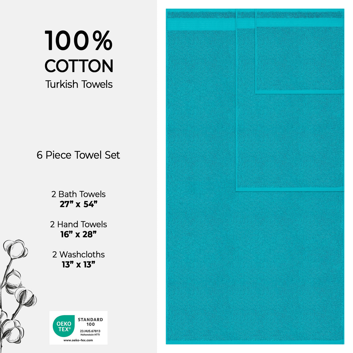 American Soft Linen Bekos 100% Cotton Turkish Towels 6 Piece Bath Towel Set with 18 Different Colors