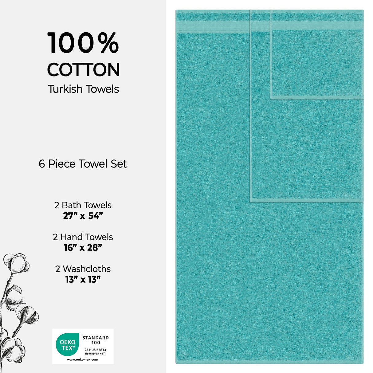 American Soft Linen Bekos 100% Cotton Turkish Towels 6 Piece Bath Towel Set with 18 Different Colors