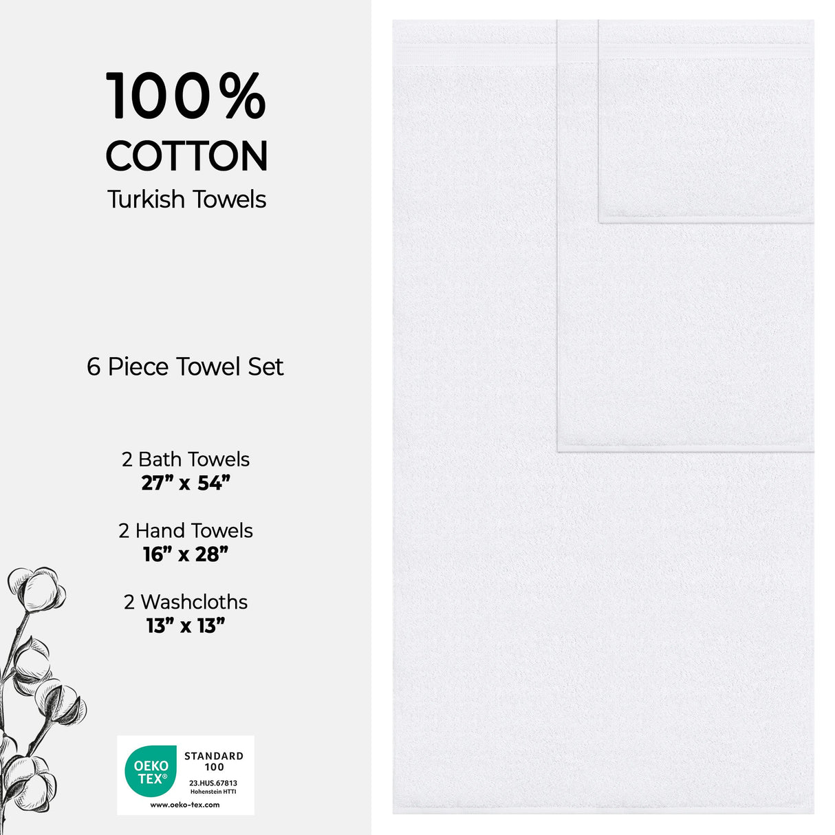 American Soft Linen Bekos 100% Cotton Turkish Towels 6 Piece Bath Towel Set with 18 Different Colors