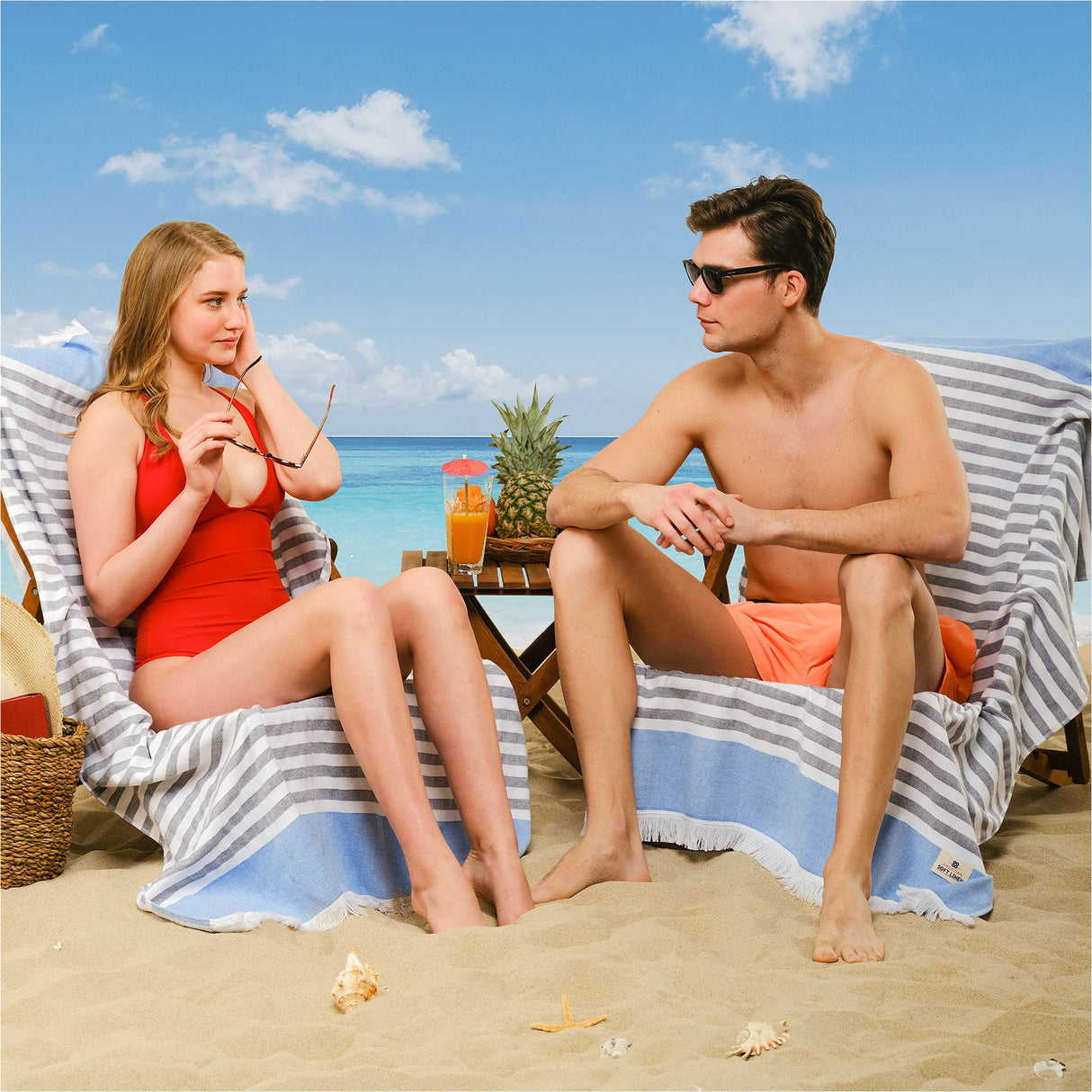 Mediterranean 100% Cotton Turkish Peshtemals, 35" x 60",  Modern & Traditional Turkish Bath Towels