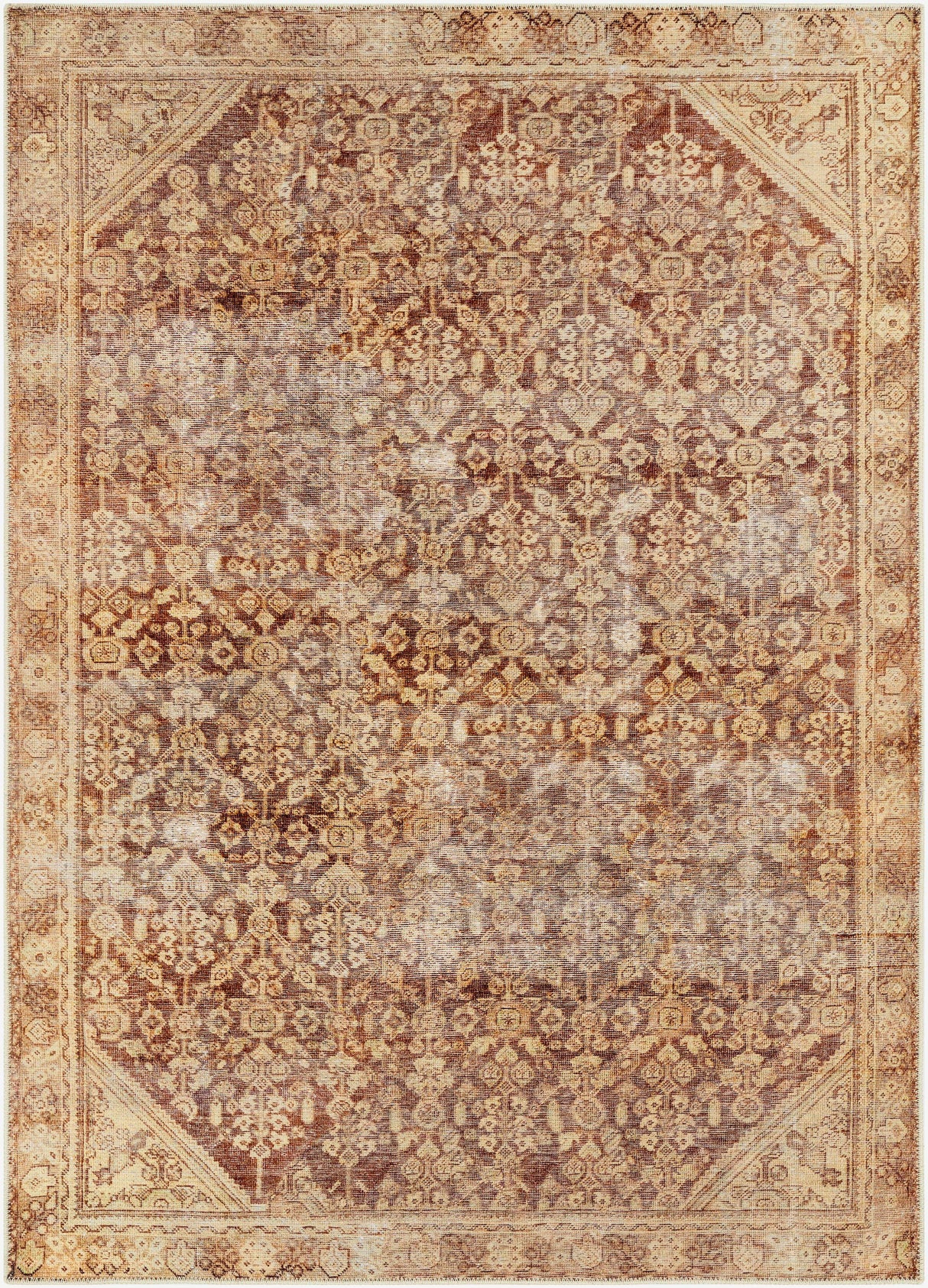 Argao Brown&Mustard Washable Area Rug - Clearance