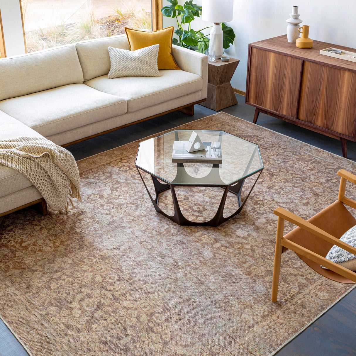 Argao Brown&Mustard Washable Area Rug - Clearance