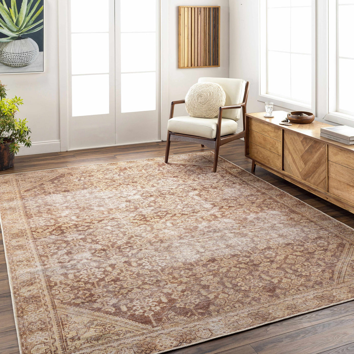 Argao Brown&Mustard Washable Area Rug - Clearance