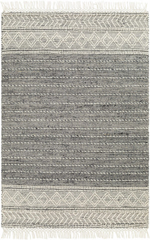 Charcoal Cream Arguvan Wool Blend Braided Tassel Area Rug - Clearance