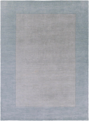 Arkabutla Solid Blue Bordered Wool Rug