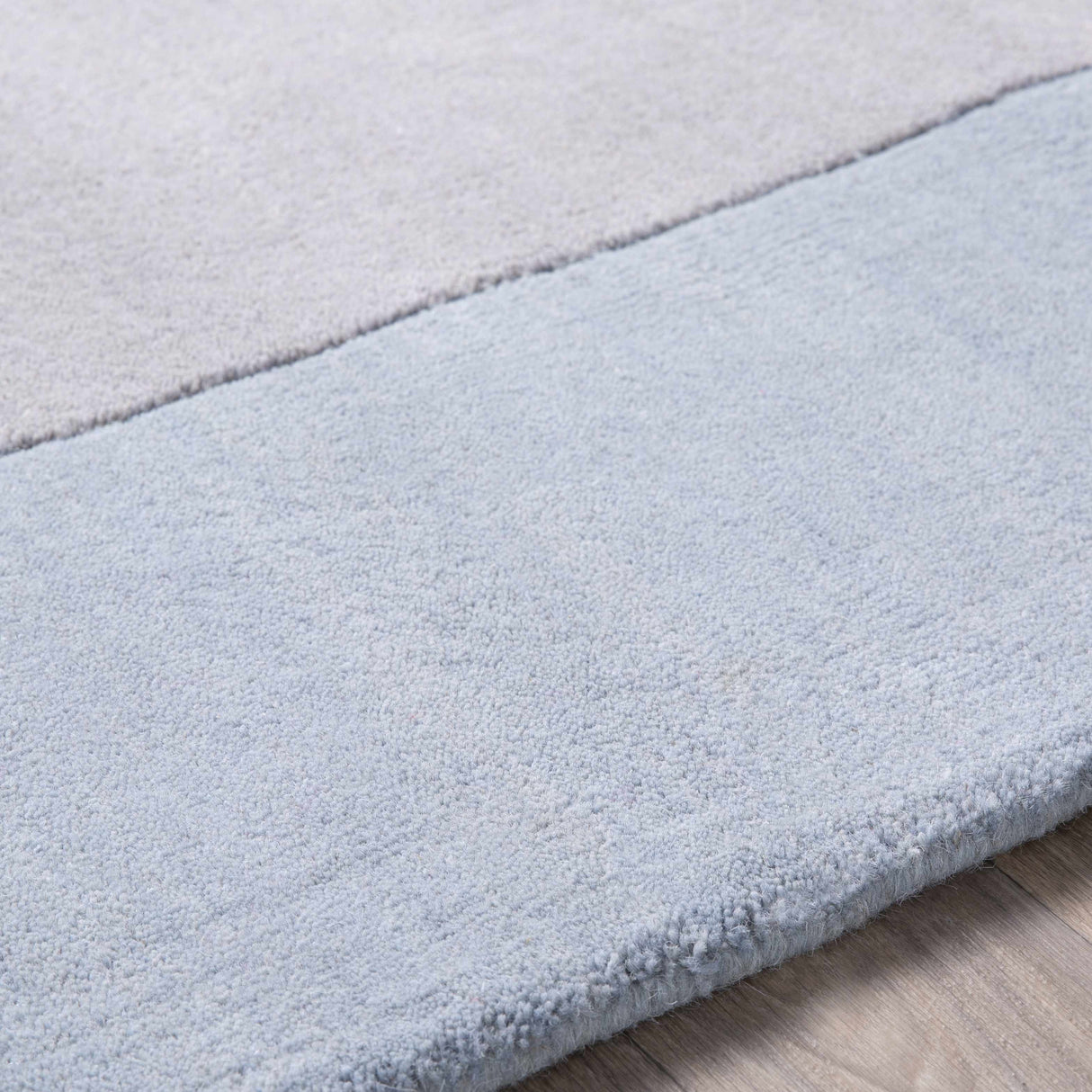 Arkabutla Solid Blue Bordered Wool Rug