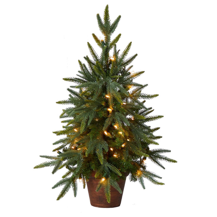 Nearly Natural 2.5' Pre-Lit Artificial Christmas Tree with 50 Clear Lights in Decorative Planter